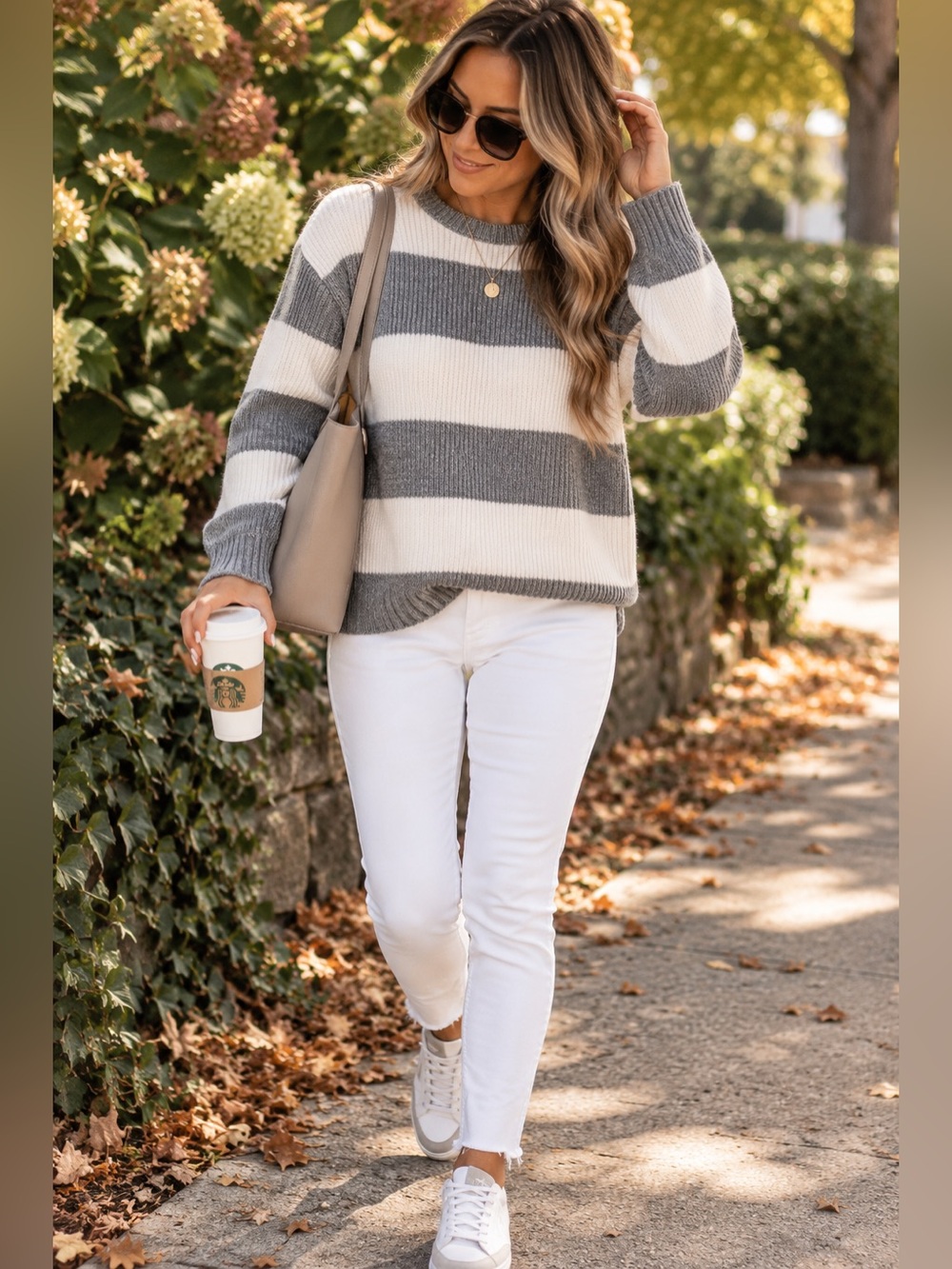 Hollister Gray & White Striped Oversized Knit Sweater - Size Small